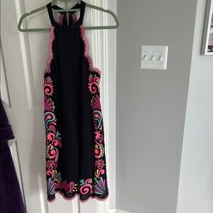 Lilly Pulitzer Black Dress with Pink and Green Embroidery